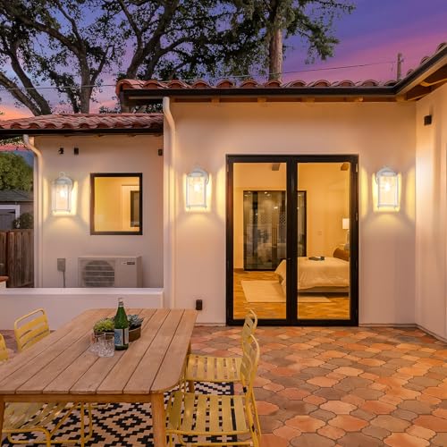 Image of MATAMEYE Large Outdoor Wall Lantern, Exterior Waterproof Wall Sconce Light Fixtures, White Front Door Lighting with Clear Beveled Glass, Anti-Rust E26 Socket Porch Lamp, 2 Pack