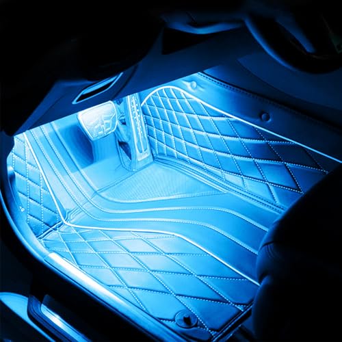 QAUBEN Car Ambient Lighting with Bluetooth App Control + RF Remote Control 64 Colors Multicoloured Music Interior Footwell Lighting Kit 12V