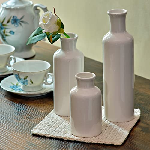 Farmhouse White Vases For Decor Set Of 3, Ceramic Vases For Home Decor Accent, Farmhouse Vase Sets For Decor, Rustic Ceramic Vase Set, White Vase Set Of 3 Decorative Vases, Home Decor Vases Sets Of 3 #TOP4