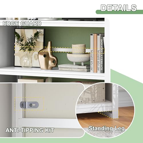 Image of 5 Tier AV Media Stand, 69.3 inch Tall Media Shelf Bookcase, Open Display Storage Shelves for CD Record Player, Stereo Receiver, AV Equipment, White