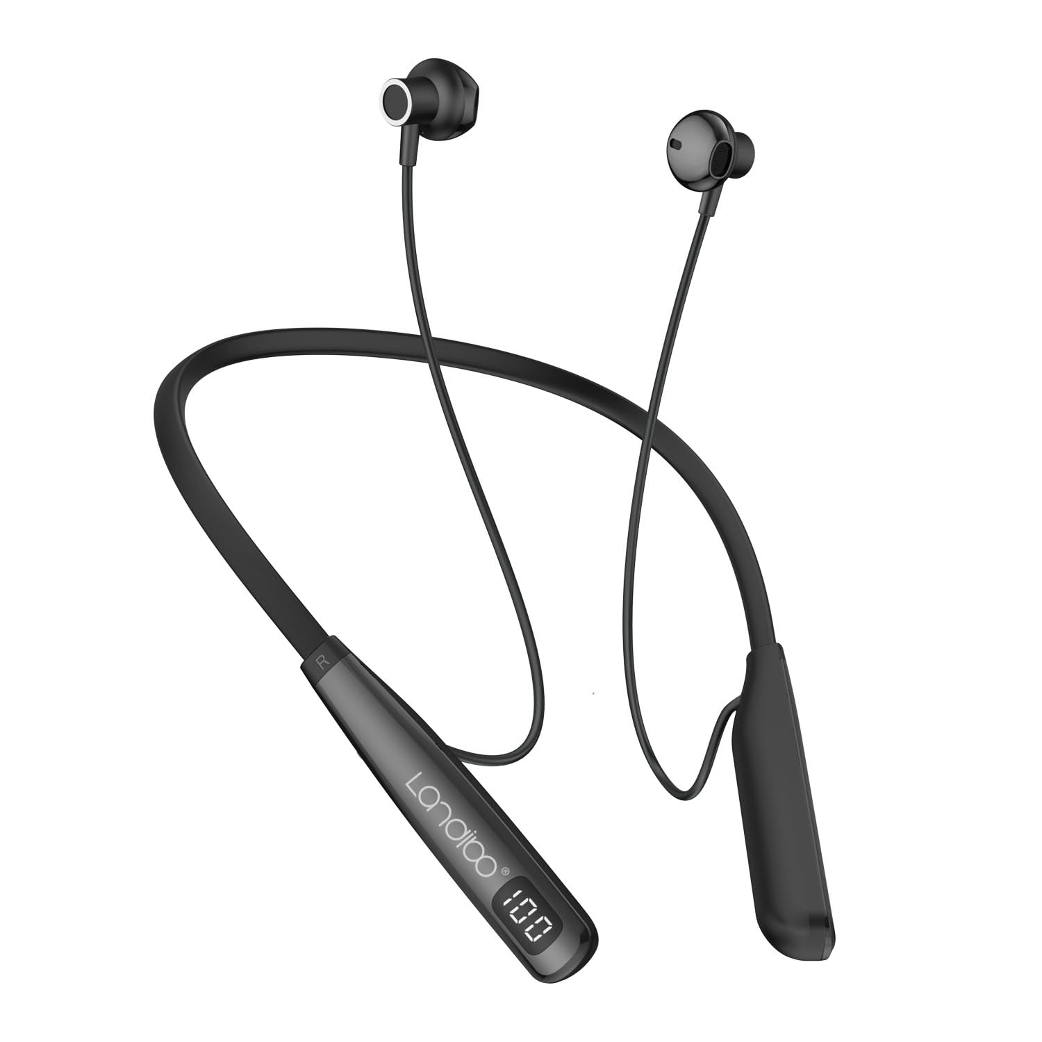 Around the neck headphone, the new Bluetooth 5.4 playtime up to 100 hours LED battery display, with microphone neckband bluetooth headphones, neck headphones semi-in-ear noise cancelling IPX7 (Black)
