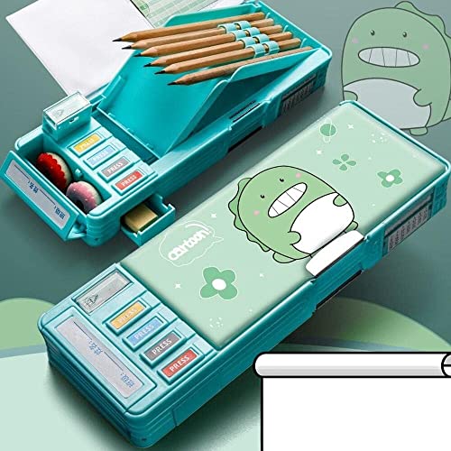 Image of Parshya Multifunctional Cute School Pencil Case for Girls, Dinosaur Compass Box for Boys, Aesthetic Stationary Items for Kids, Magnetic Pencil Box, Best Gifts (Dinosaur Compass Box 2)