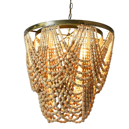 Creative Co-Op Metal Chandelier with Draped Wood Beads - Image 4