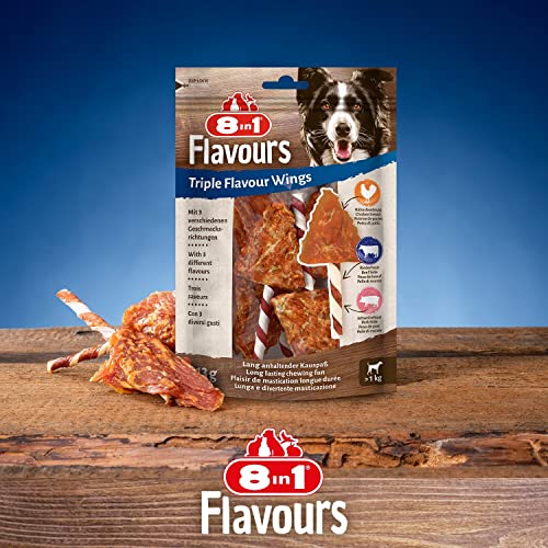 8in1 Triple Flavour Wings Kaustangen für Hunde - Kausnacks mit extra viel Fleisch, 113g Beutel (ca. 6 Stück)
