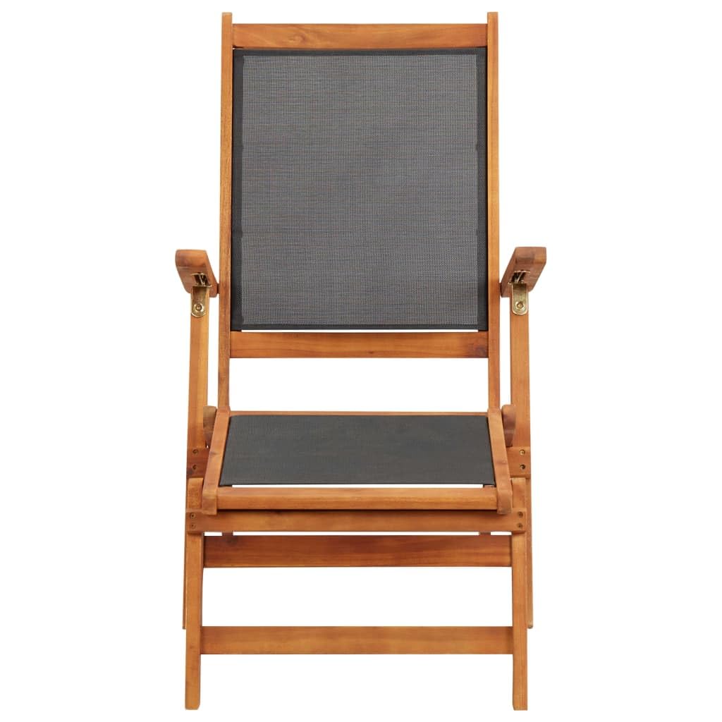 Leżak z litego drewna akacjowego i tekstylenu, leżak ogrodowy z regulowanym oparciem, 141 x 57,5 x 92 cm, wodoszczelny, odporny na warunki atmosferyczne, na taras, trawnik, basen