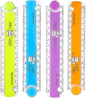 4Pcs 30cm Folding Ruler, Foldable Plastic Geometric Straight Rulers School Stationary Ruler Office Tools for Kids Students Birthday Present Gift-Blue Yellow Orange Purple 