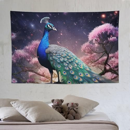 Paon tapisserie murale grand format tenture pour decoration interieure de salon et chambre