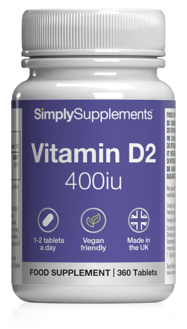 Vitamin D2 Tablets 400iu | 360 Tablets = 6 Months' Supply | Supports Healthy Bones, Teeth, Muscles & Immune System | Vegetarian & Vegan Ergocalciferol | Manufactured in The UK