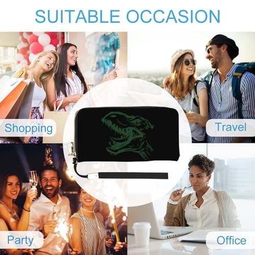 Dinosaur Head Leather Wallet Fashion Bifold Purse Long Pouch with Wrist Strap for Men Women4
