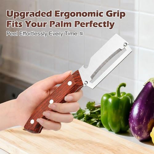 2PCS Multifunctional Vegetable Peeler, Zero Snag Wooden Peeler, 2-in-1 Multifunctional Stainless Steel Peeler, Potato Fruit Pumpkins Kitchen Peelers with Bottle Opener - Image 5