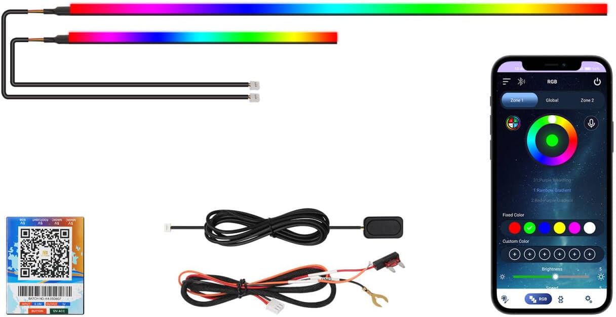 Upgraded Dreamcolor Acrylic Car Interior Lights RGB LED Strip Lights APP Control Zoned Control System 252 Color Modes DIY Fiber Optic Ambient Lighting Kits 2 in 1 Music Car Neon Lights