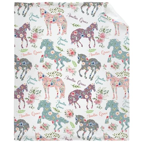 Horses Personalized Custom Name Baby Blankets is Super Soft and Warm,The Lightweight Blanket All-Season Gifts for Baby Girl Boys 50