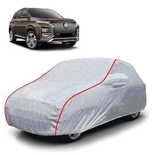 Image of Sulfar 100% Waterproof Car Body Cover Compatible with Mirror for MG Hector (Triple Stitched, Full Bottom Elastic, Magic Silver with Red Piping)