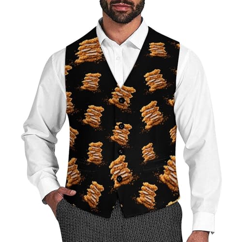 Chicken Tenders Suit Vest for Men Slim Fit Tuxedo Waistcoat Button Down V Neck Business Dress Coat