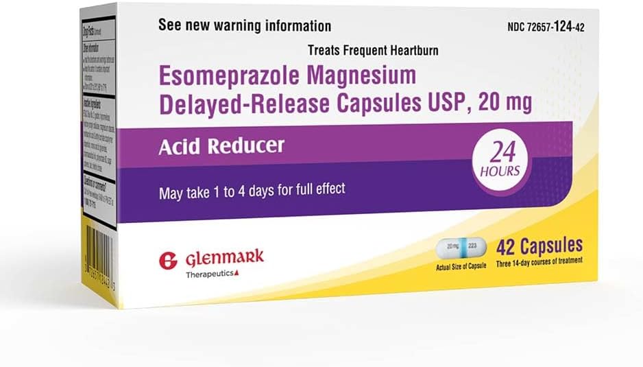 Esomeprazole Magnesium USP 20mg, Delayed Release Capsules, Treats Frequent Heartburn, 42 Capsules
