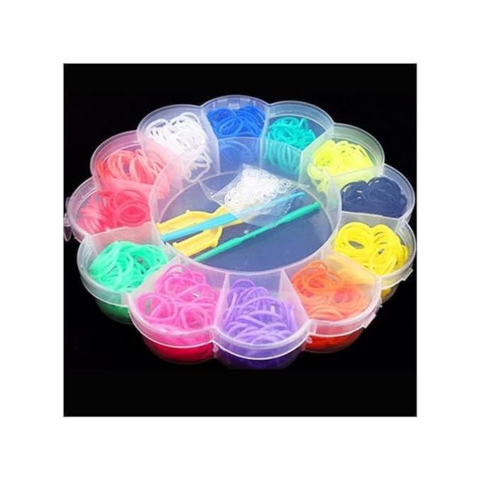 KRAFTMASTERS Rainbow Color Rubber Bands DIY Set, Bracelet Making Kit for Girls/Women Include Rubber Bands, Hooks, Clips Loom Band Kit (Flower Shape), Multicolour