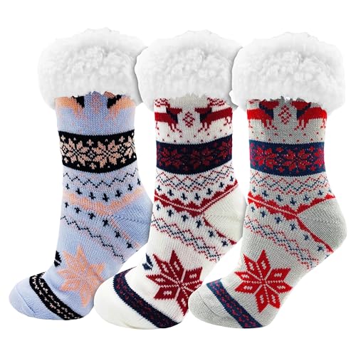 Fluffy Thermal Sherpa Socks, 3 Pairs for Women,...