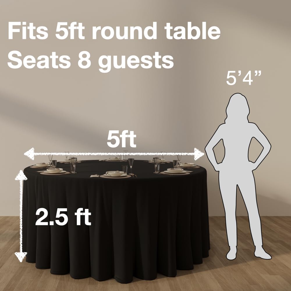 Urby 120'' Black Round Tablecloth for 5-6ft Round Folding Table That Seats 6-8 Guests, Mantel Redondo Para Mesa De 6 Sillas - Image 3