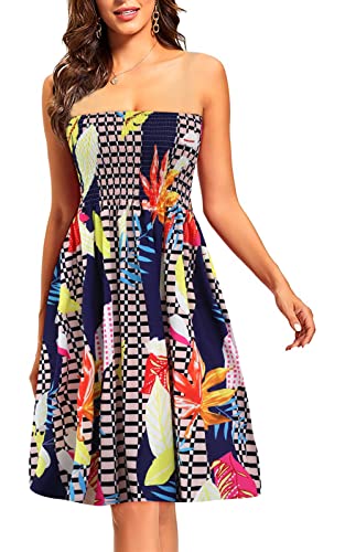 Image of Zyyfly Tube Top Dress Women Summer Beach Coverup Stretch Smocked Strapless Dress