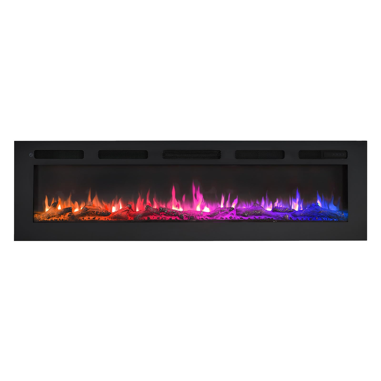 FLAMEKO 60 inch Media Wall Fireplace, Wall Mounted Fireplace, Wilton Black | 1.8kW Heater (900W/1800W), 9 Flame Colours, Logs & Crystals Included, Wall Mounted or Recessed, Remote Control