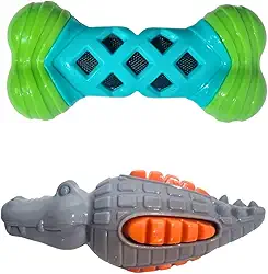 Kit 2 Brinquedos Mordedor Pet Flutuante com Apito Crocodilo Osso Cães Interativo Cachorro