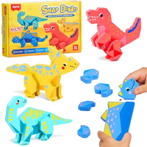 Image of JoyCat Magnetic Wooden Dinosaur Building Toys for Toddlers 1-3, Build and Take Apart Dino Playset, Montessori STEM Fine Motor Toy, Gifts for Boys Girls