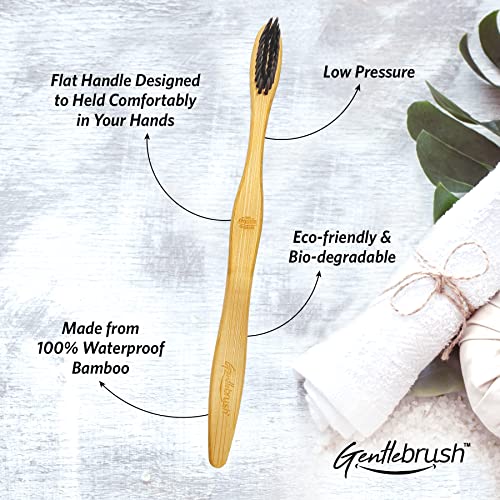 Image of The Mouth Company Premium Organic Bamboo Toothbrush Gentlebrush | Flat (Low Pressure) with Charcoal Activated Bristles | Pack of 2