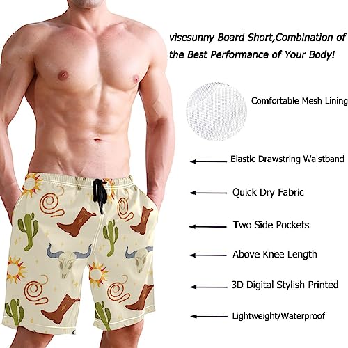 visesunny Men's Swim Trunks America Tribal Texas Cowboy Wild West Quick Dry Bathing Suits Beach Holiday Party Swim Shorts2