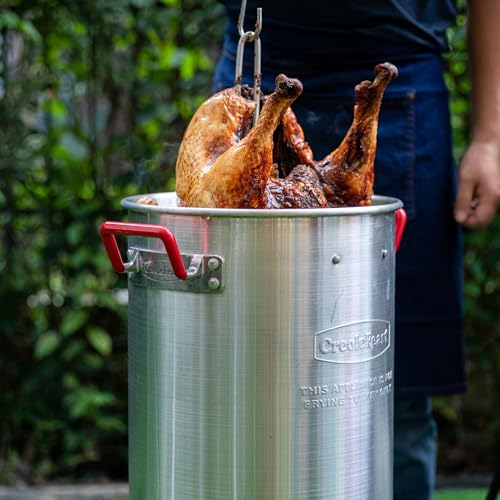 Image of Creole Feast TFP1030 30 Qt. Turkey Fryer and 10 Qt. Fish Fryer Kit with 50,000 BTUs Propane Burner, Outdoor Deep Fryer & Seafood Boiler Steamer for Outdoor Cooking, Silver & Black