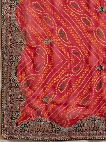 Image of Women's Georgette Bandhani Printed Embroidery Saree with Unstitched Blouse Piece