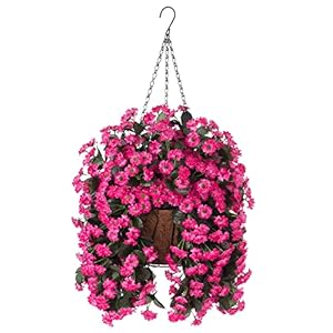 Hanging Baskets Artificial Flowers for Outdoor Interior Decor, Artificial Daisies Flowers Shrubs Plants with Baskets for Home Porch Garden Patio Patio Spring Summer Decor(Pink)