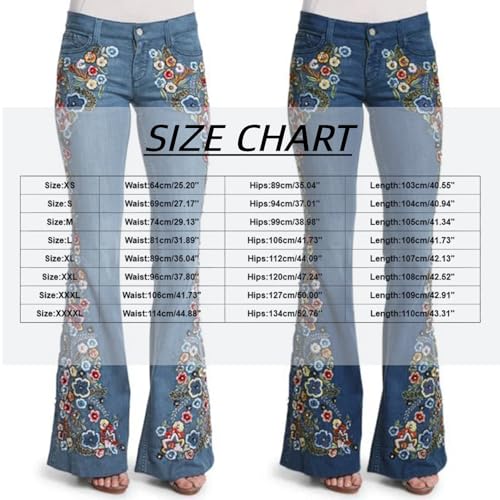 Bell Bottom Embroidered Jeans for Women,High Waisted Flare Stretchy Wide Leg Bootcut Plus Size Jeans for Curvy Women3