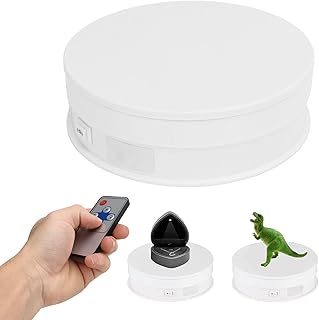 Motorized Rotating Display, 5.9in 360 Degree Electric Rotating Turntable Display Stand with Remote Control for Photography Products and Shows (White)
