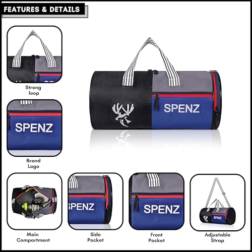 Image of SPENZ Bags Polyester 28L Water Resistant Sports Duffel Gym Bag for Men & Women with Shoe Compartment