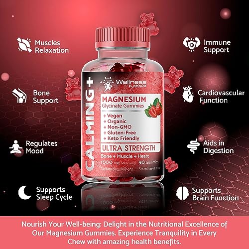 Magnesium Glycinate Gummies - 1000 mg - Magnesium Supplement to Support Relaxation, Stress Relief, Heart Health - Chewable Magnesium Gummies for Adults - Strawberry Flavor - Image 5