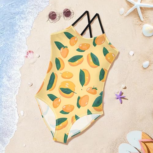 Mango Leaves Girls One Piece Swimsuits Summer Quick Dry Beach Bathing Suit3