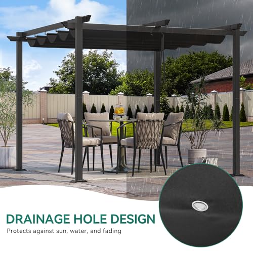 YITAHOME Metall-Pergola mit einziehbarem Dach, Outdoor-Pergola inklusive wasserabweisendem und PU-beschichtetem Baldachin mit LSF 15, Sonnenschutz für Grillveranstaltungen, Gartenpartys und Rasen in