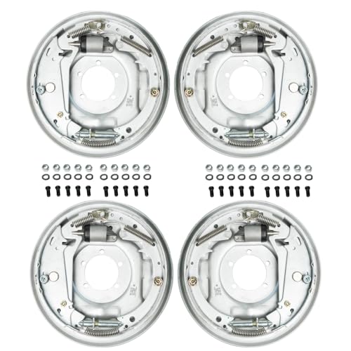TRAILER SUPPLIES 4-Pack 12"x2" Hydraulic Trailer Brakes – Free Backing, Fits 7K Axles, 5 Bolt Mount – Marine Dacromet – Replaces Dexter 023-580-00/023-581-00, Titan 4489500/4489600