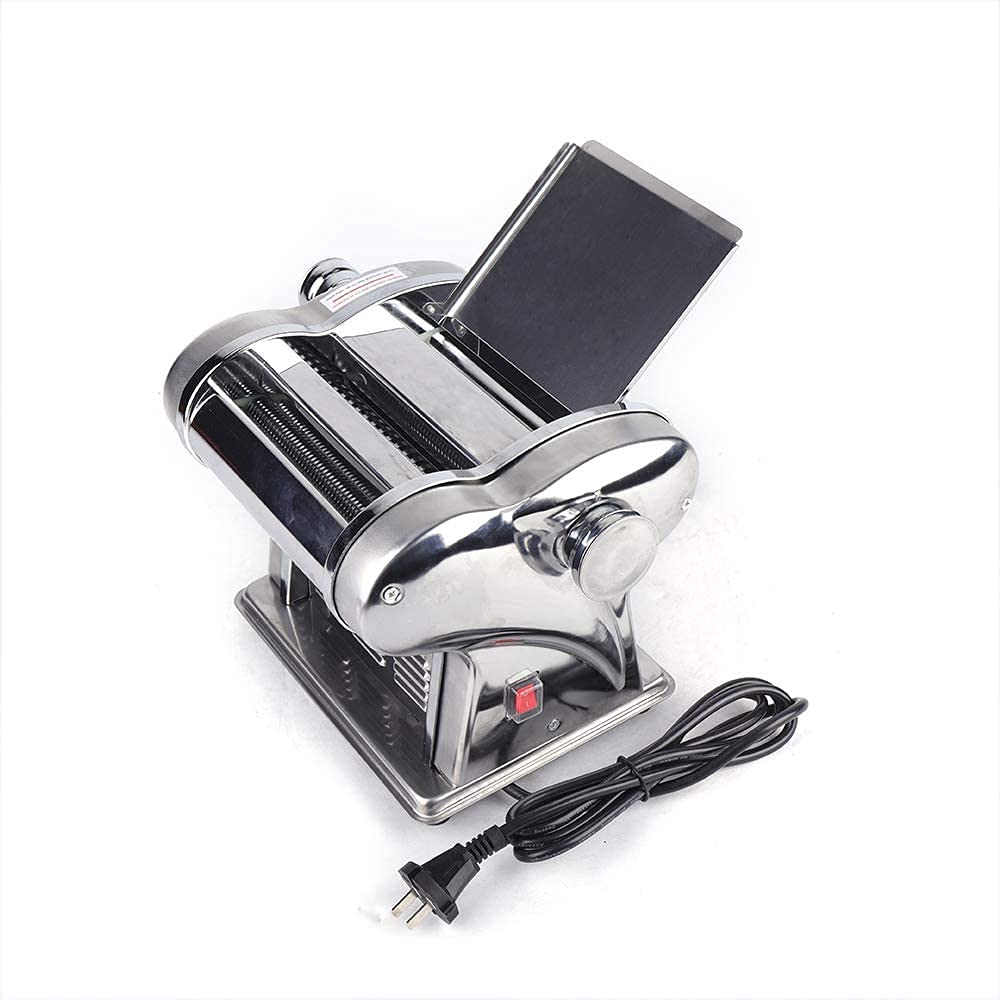 Headery Pasta Maker,Stainless Steel Electric Pasta Noodle Making Machine with Double-Knife, Adjustable Thickness Pasta Roller Noddle Maker Dumplings Maker 110V(Silver)