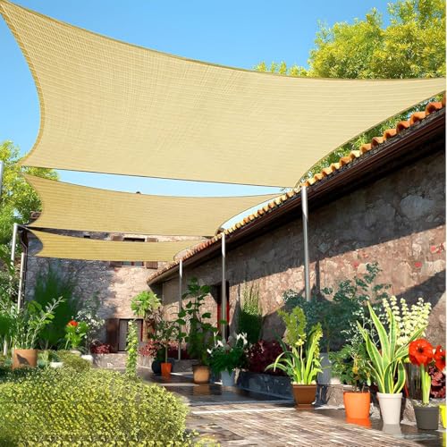 Toile d'ombrage beige 5x7m avec œillets | Occultation 80% - 7