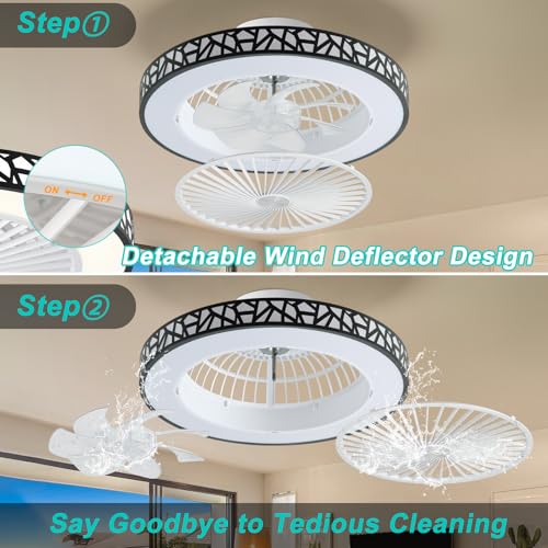 Ceiling Fan with Lights and Remote 19'' Flush Mount Low Profile Ceiling Fans with Lights 6 Speed Dimmable LED Bladeless Ceiling Fans Reversible Smart Timing Black for Kitchen Bedroom Ceiling Fan Light by IZOWE - Image 7