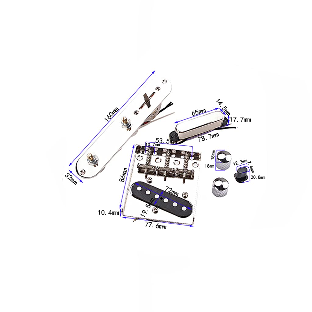 Alnicov Placa de puente con rosca precableada cargada, placa de control de interruptor de 3 vías con botones de volumen de tono,juego de recogida de cuello para guitarra eléctrica Telecaster TL