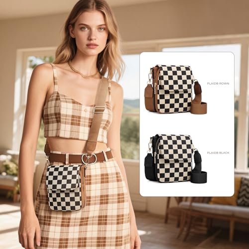 Image of Sling Bag Crossbody Bags For Women Plaid Striped Fanny Packs Chest Bag for Work Shopping