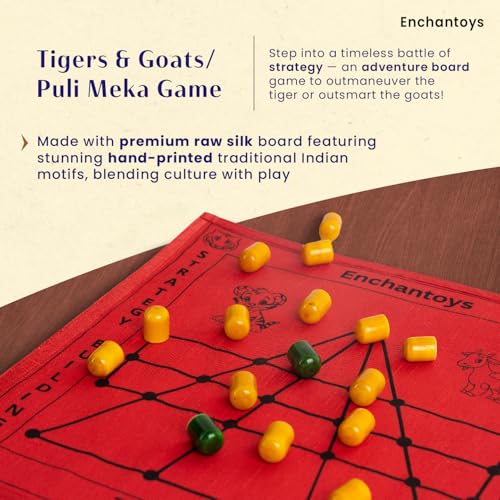 Image of Tigers and Goats Board Game with Raw Silk | Puli Meka, Bagh Chaal, Aadu Puli Aattam | Logical & Strategy Game | Ancient Indian Games | Family Games for Kids