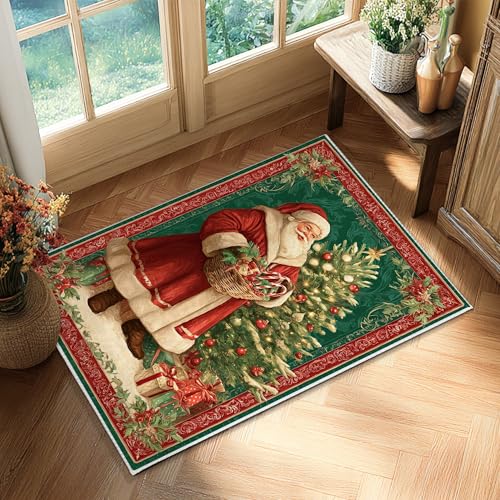 Tapis de Père Noël antidérapant rouge pour sécuriser et décorer vos entrées