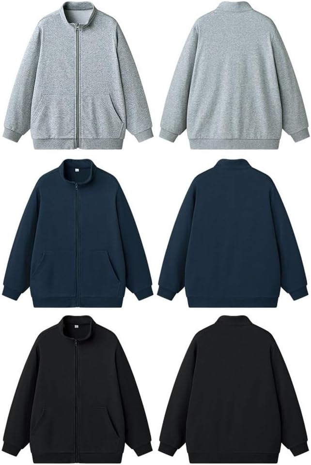 Hooded Stand-Up Collar Autumn and Winter Looped Knitted Zipper Sweatshirt, 300g Trendy Casual Cardigan Jacket