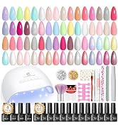 Peacecolor Gel Polish Kit with U V Light, 22 Colors Milky White Pink Blue Rose Red Glitter All Se...