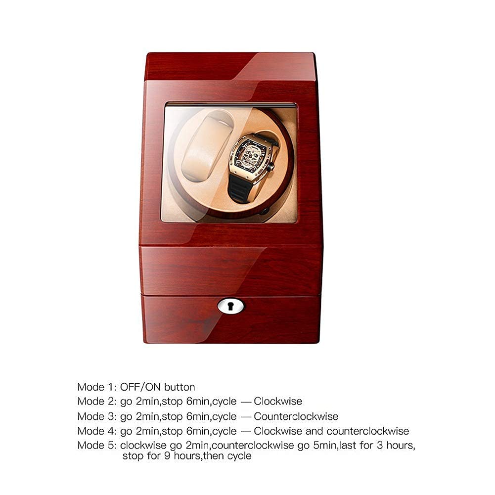 Automatische Uhr Wickelkasten Holz mit 2+3 Lederuhren Aufbewahrungstasche Display Box Klavierfarbe 5 Drehmodi