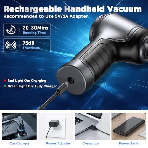Brovamo Handstaubsauger Akku, 12000Pa Auto Staubsauger Stark, Tragbarer Mini Handstaubsauger Kabellos Handheld Vacuum Cleaner, Typ-C-Aufladung Handsauger für den Auto Haus Küche Büro Tierhaare