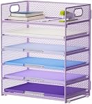 Marbrasse 6 Tier File Organizer, Letter Tray Desk Organizer with Handle | Mesh Metal A4 Paper Desk Organizer, Office Desk Accessories for Home, Office, Classroom, School(Purple)